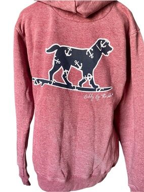 Buddy by the Lake, Red Heather Pullover Hoodie with Navy Dog Graphic, sz XL New